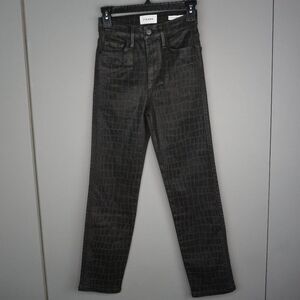 FRAME Women's Jeans Le Sylvie High Rise Slender Straight Noir Croc Coated sz 25